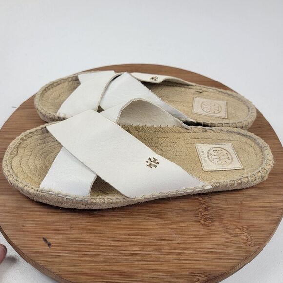 Tory Burch Bima White Leather Espadrille Slide Flats Womens Size 10 Beach - Picture 4 of 13
